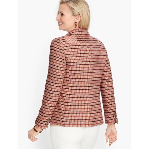 Talbots Classic Shetland Wool Blazer 2 Button in Pink Plaid Size Plus 16W - Picture 2 of 10